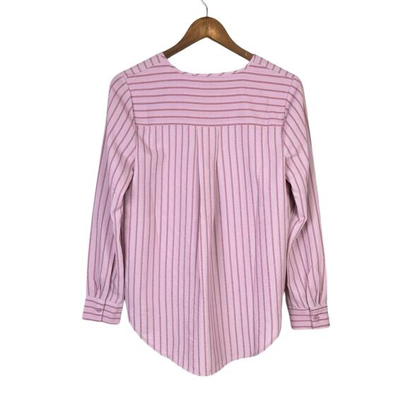 BCBGMAXAZRIA NWT Mauve Pink Monochrome Stripe Long Sleeve Hi Low Wrap Blouse - Picture 12 of 15